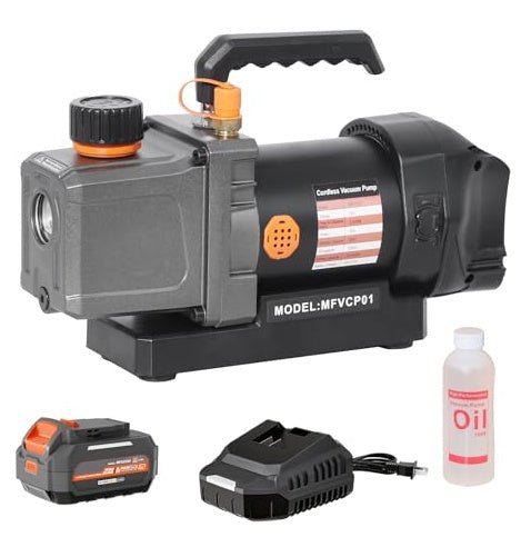 Cordless 2.5CFM HVAC Vacuum Pump Kit – Compatible with DeWalt 20V Max Battery, 80W Single Stage, Includes 220ml Oil Bottle – R134a, R410a, R22