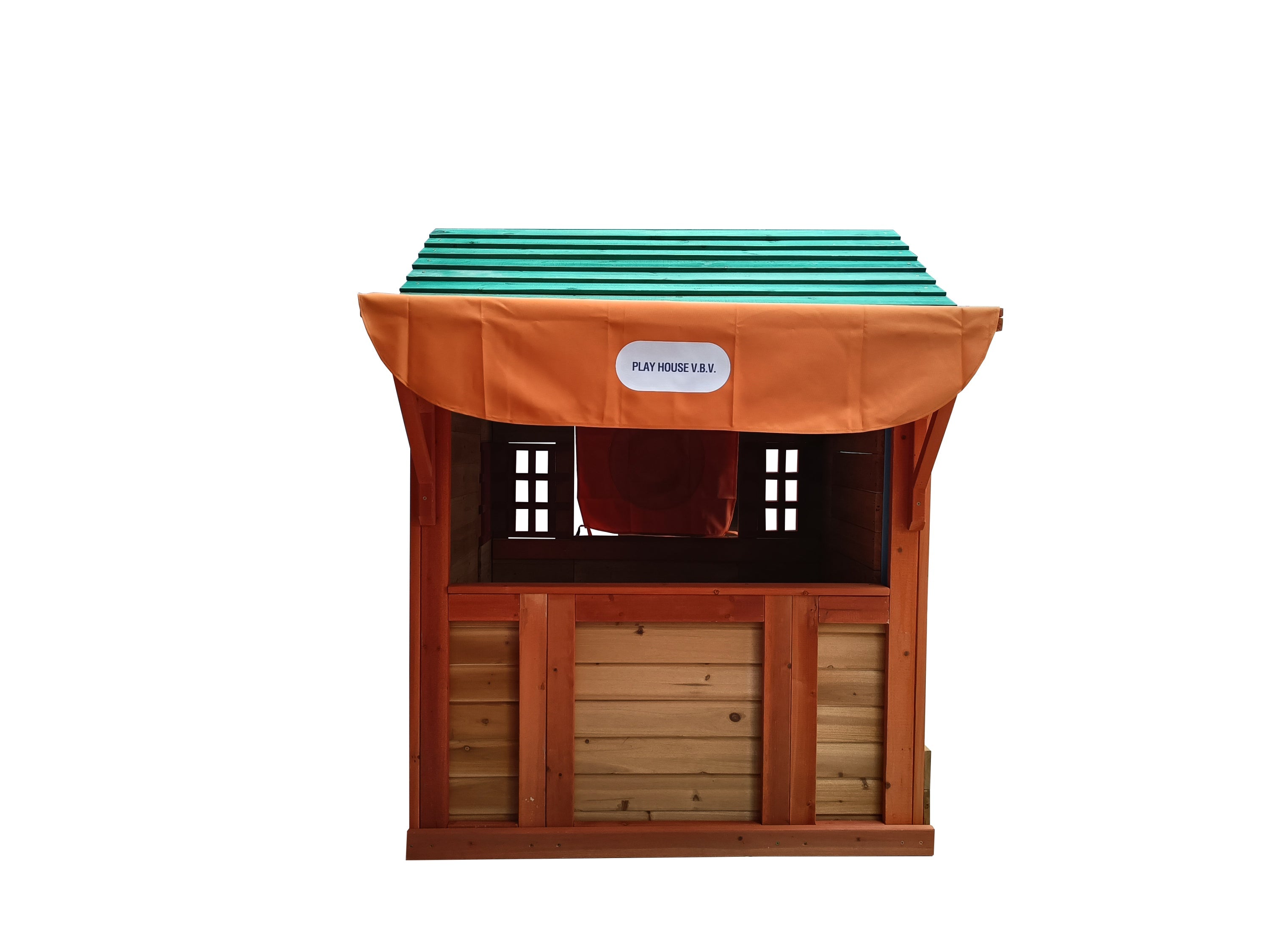 Eco-friendly Outdoor Wooden 4-in-1 Game House for kids garden playhouse with different games on every surface,Solid wood,61.4'Lx45.98'Wx64.17'H