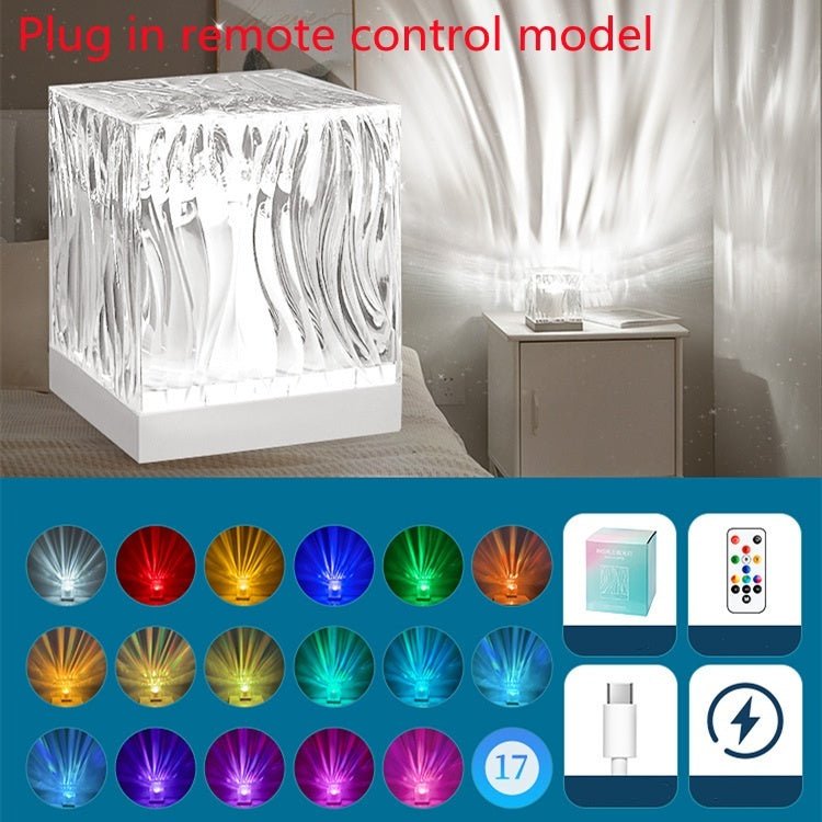 LED Water Ripple Ambient Night Ligh, Rotating Projection Crystal Table Lamp  16 Color By Alunorix