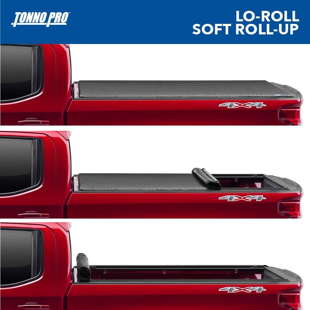 Tonno Pro Lo Roll, Soft Roll-up Truck Bed Tonneau Cover | LR-1100 | Fits 2019 - 2023 Chevy/GMC Silverado/Sierra, works w/ MultiPro/Flex tailgate 6' 7" Bed (79.4")