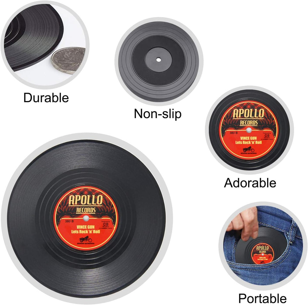 Retro Rockabilly Vinyl Record Coasters – 6-Piece Set | Vintage Drink Coasters for Home, Bar, Coffee Table & Music Lovers