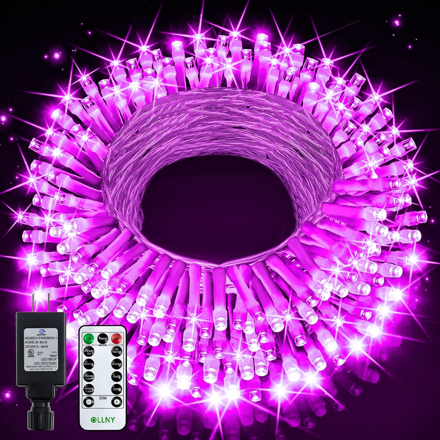 OLLNY 180 LED Clear String Purple Lights with Remote - Perfect for Halloween Decorating! Single Box