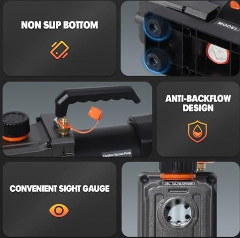 Cordless 2.5CFM HVAC Vacuum Pump Kit – Compatible with DeWalt 20V Max Battery, 80W Single Stage, Includes 220ml Oil Bottle – R134a, R410a, R22