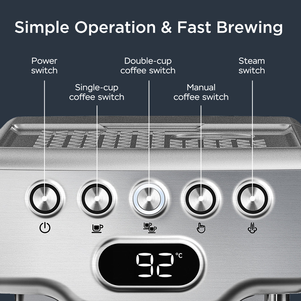 Geek Chef 20 Bar Espresso Machine with Milk Frother – 1.8L, Stainless Steel