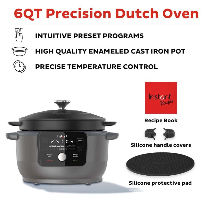Instant Pot Precision 6-Quart Dutch Oven | 5-in-1 Enameled Cast Iron Multi-Cooker for Braising, Searing, Slow Cooking & Table-Ready Serving