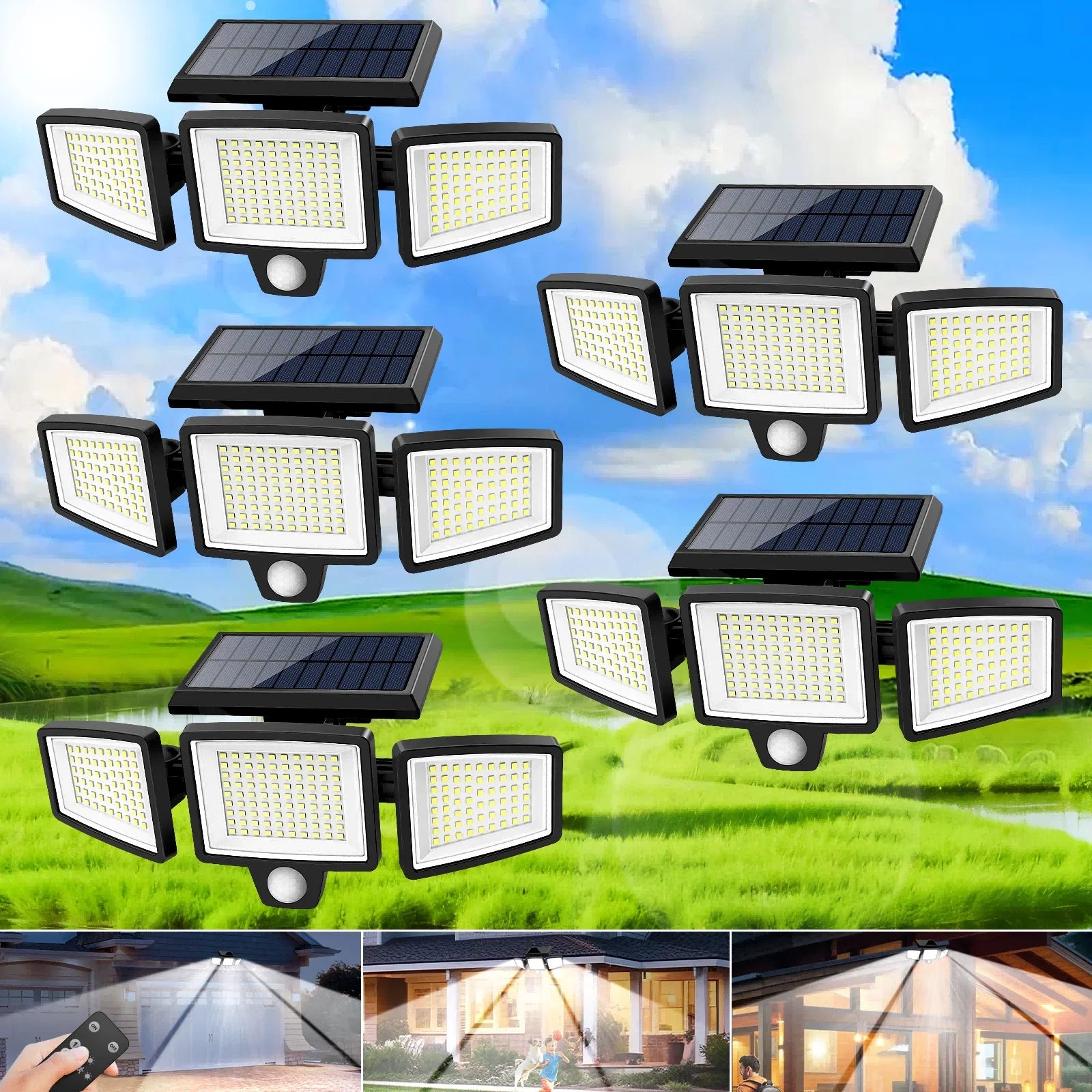 3 Pack Outdoor Solar Lights, Motion Sensor Security Lights for Porch, Garage, Yard Entrance, Patio