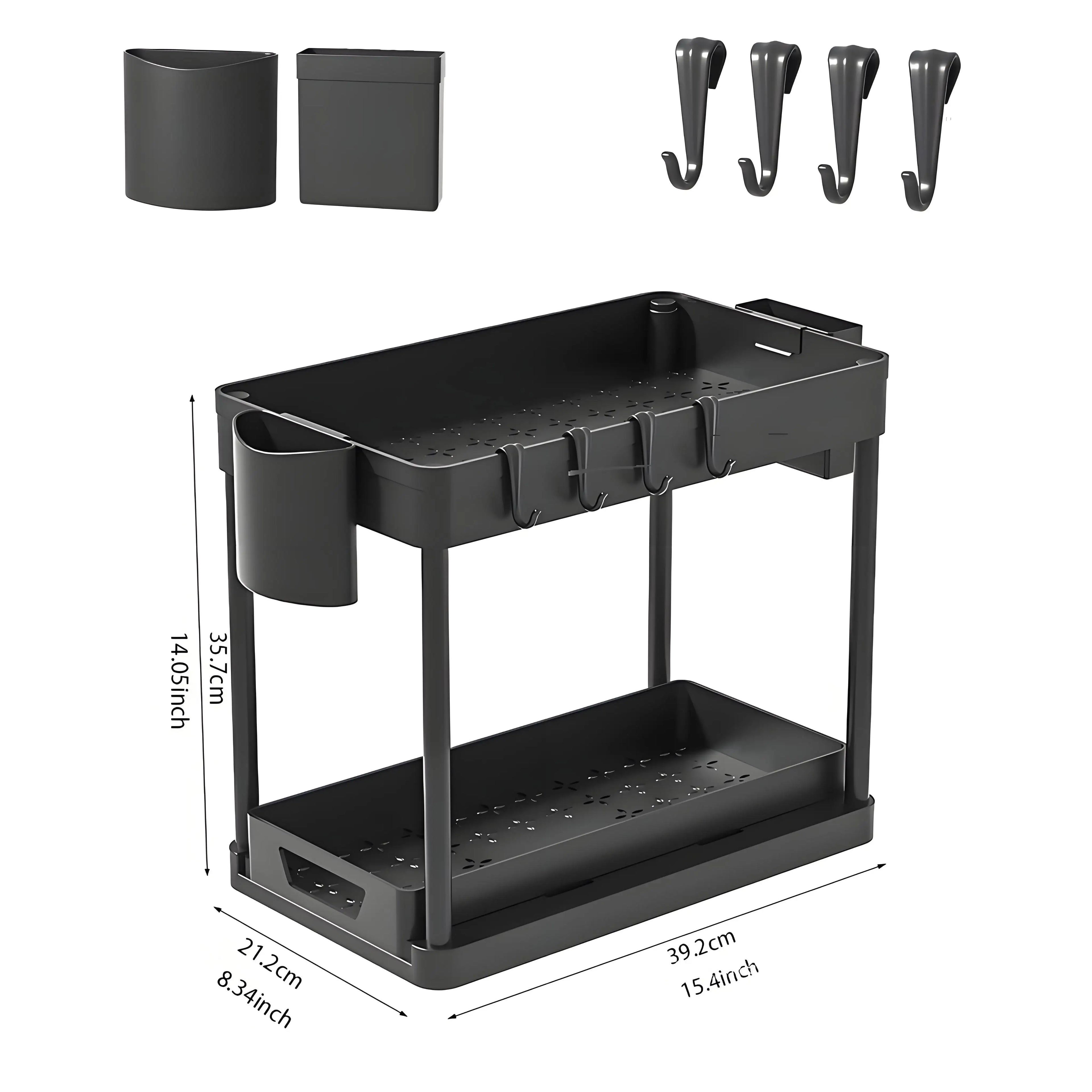 2-Pack Modular Under Sink Shelves - Adjustable Steel Organizer ✔Epoxy-Coated & Rustproof (Cabinet Closet Storage)