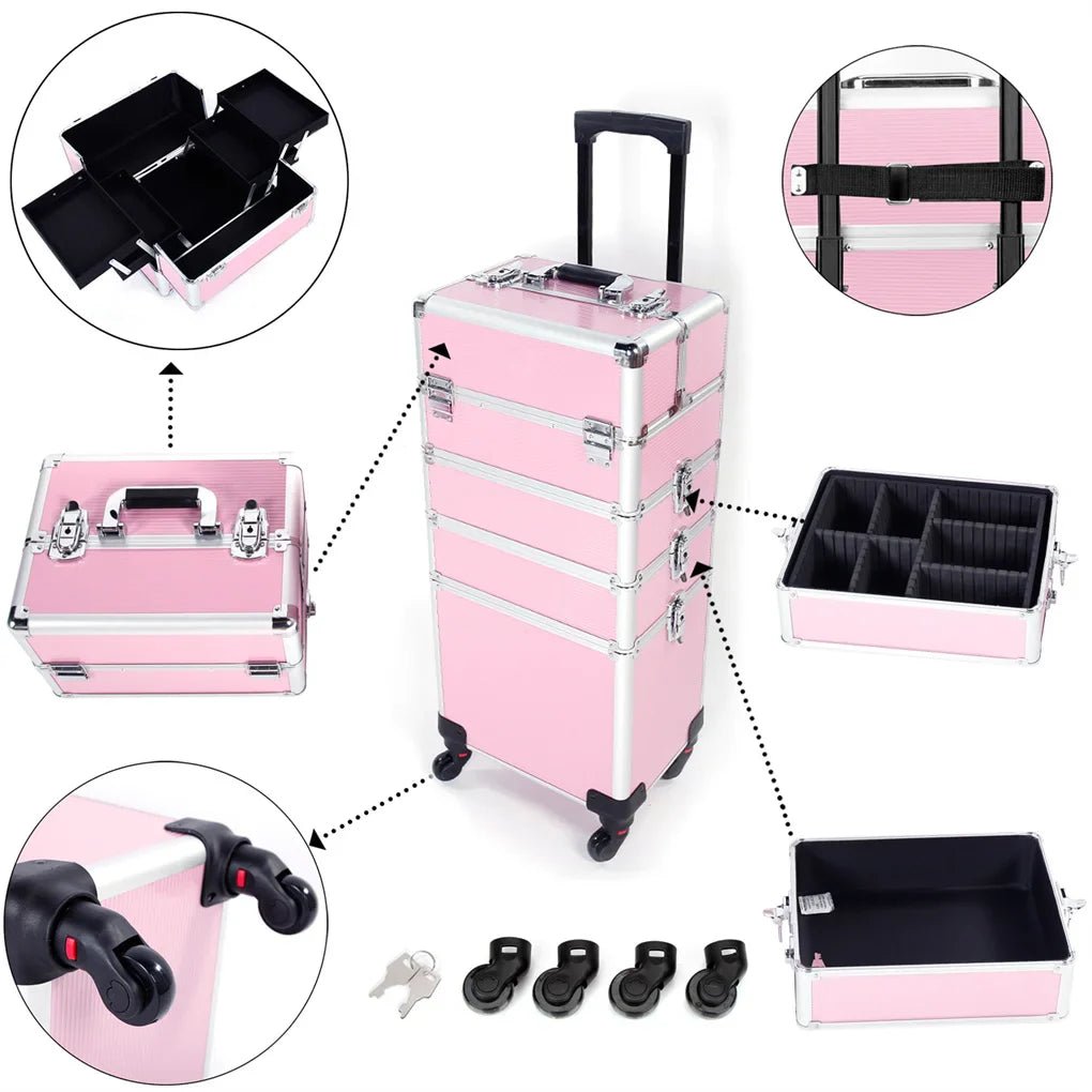 Makeup Trolley Case 4 In 1 With Wheels Lock