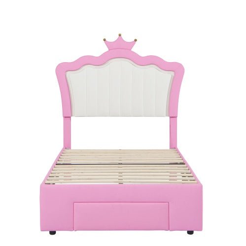 Twin Size Princess Bed Frame with LED Lights, Storage Drawer, Free Shipping