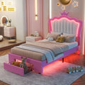 Twin Size Princess Bed Frame with LED Lights, Storage Drawer, Free Shipping